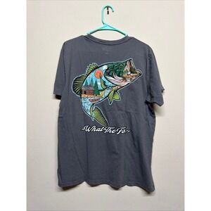 What The Fin Graphic T Shirt Men's Large Bass Fishing Outdoor Adventure Gray